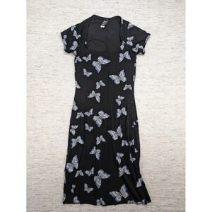 y2k Butterfly Print Dress Casual Summer Dress Size M Slinky USA Gargden Fairy‎